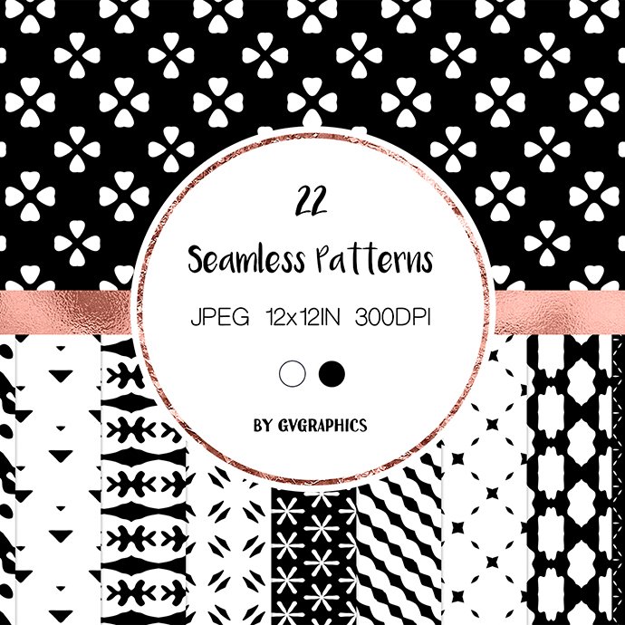 Black and White Simple Abstract Seamless Patterns Example.