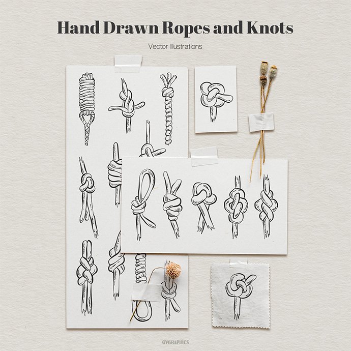 Hand Drawn Ropes and Knots Vector Illustrations main cover.