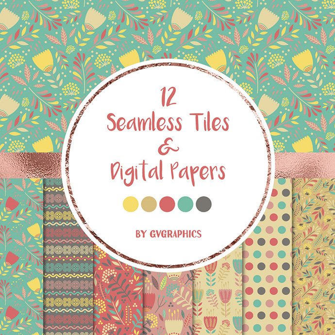 Abstract Flowers Seamless tiles and Digital papers Cover Preview.