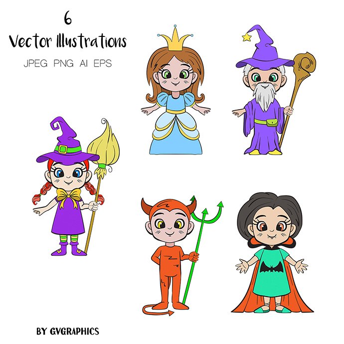 Hand Drawn Halloween Characters Vector Illustrations main cover.