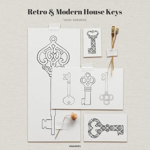 Retro and Modern House Keys Vector Illustrations main cover.