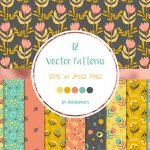 Seamless Floral Patterns with Doodles, Vector Backgrounds main cover.