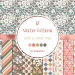 Abstract Flowers and Geometric Shapes, Vector Seamless Patterns main cover.
