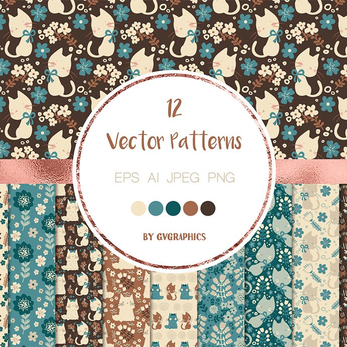 Cats and Flowers Vector Patterns main cover.