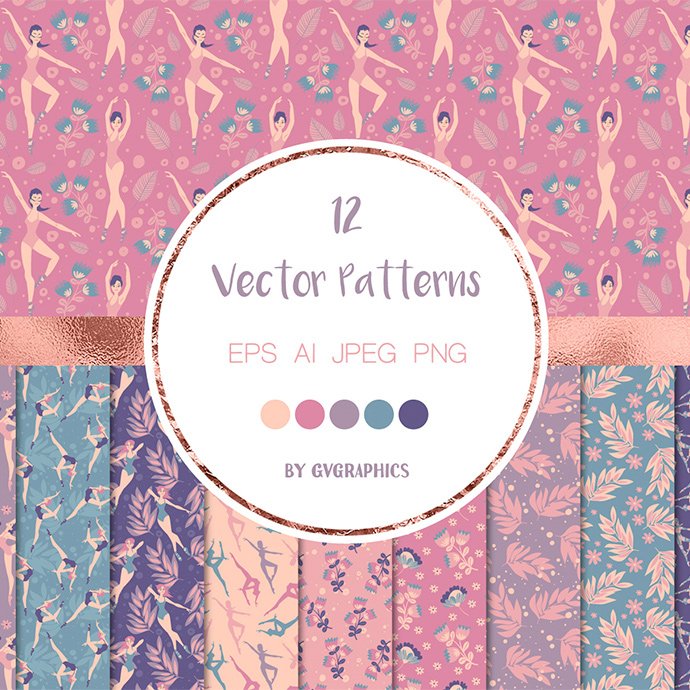 Pretty Ballerinas Vector Patterns main cover.