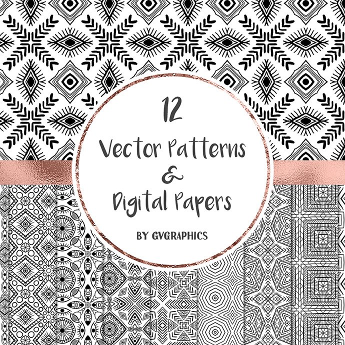 Black and White Vector Patterns and Digital Papers Set 1 main cover.
