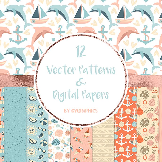 Vector Summer Patterns and Digital Papers main cover.