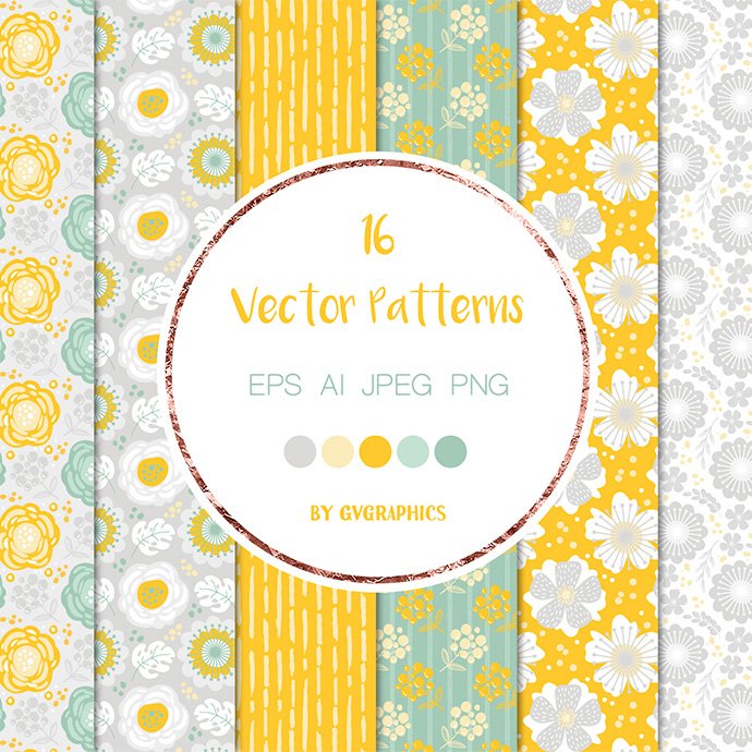 Gray, Yellow and Green Nature Vector Patterns cover image.