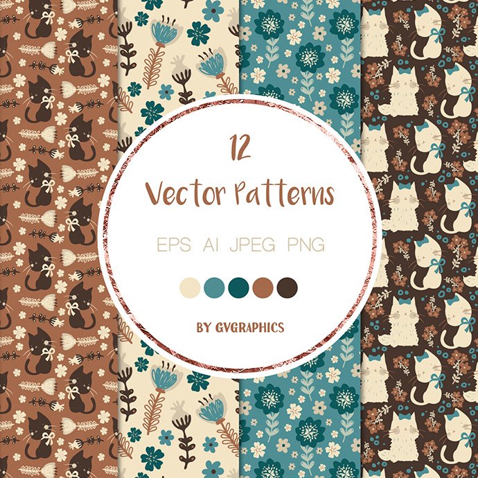 Cats and Flowers Vector Patterns cover image.