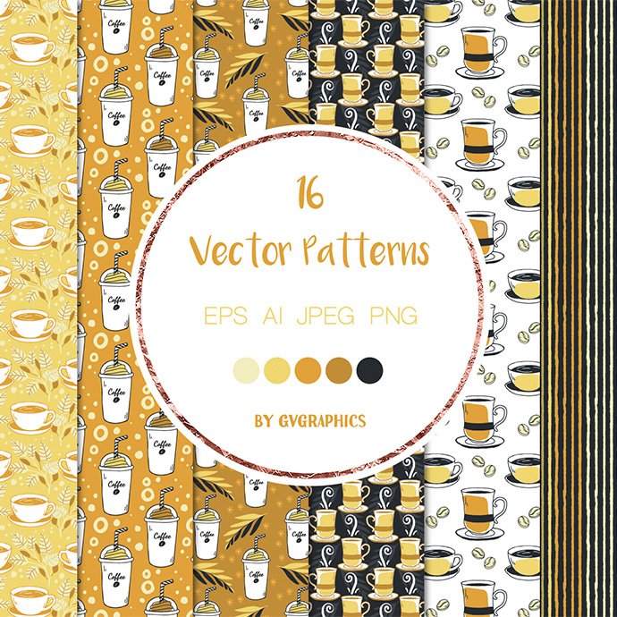 Time for Coffee Vector Patterns and Seamless Tiles cover image.