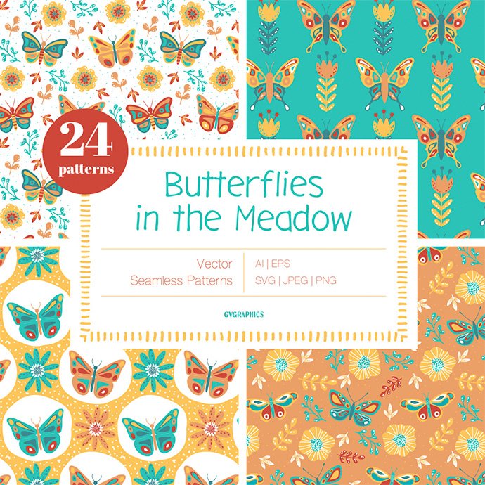 Butterflies in the Meadow Vector Patterns main cover.
