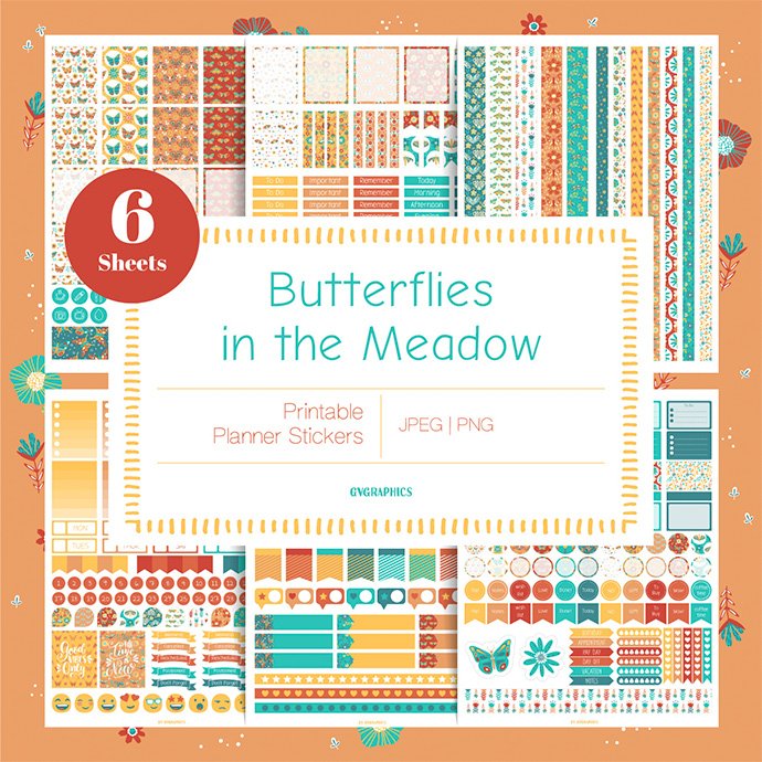 Butterflies in the Meadow Planner Stickers main cover.