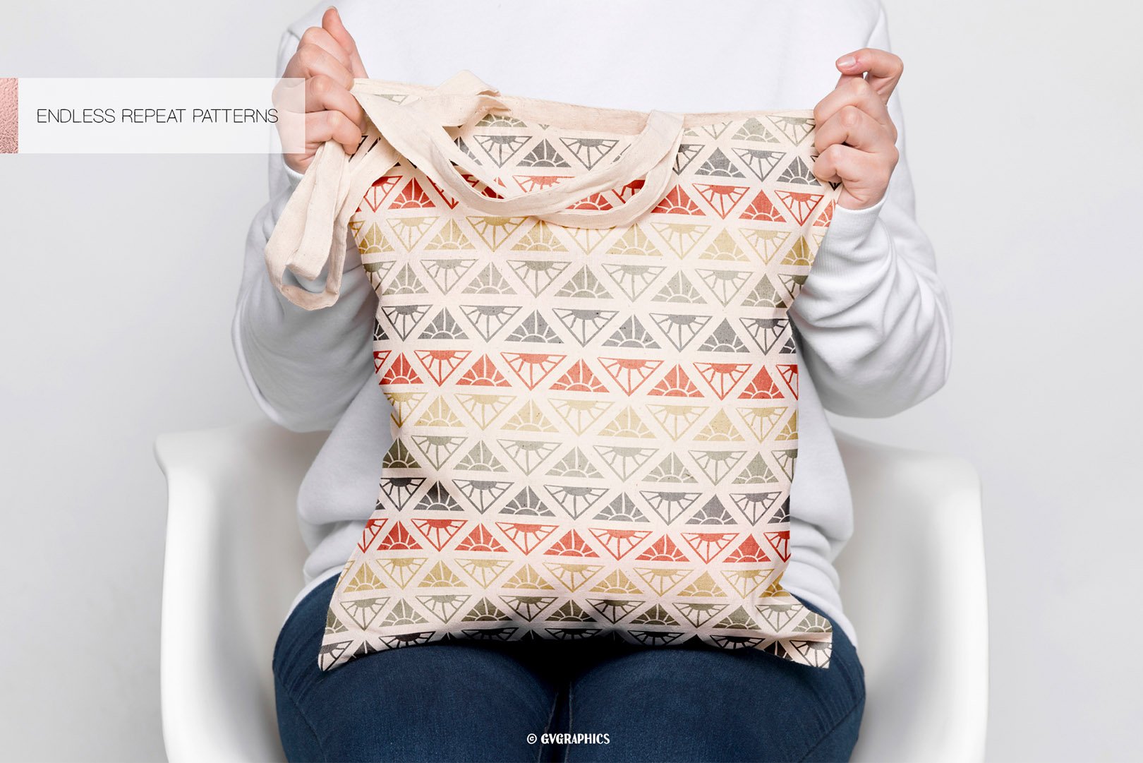 Eco-bag in a colorful triangles.
