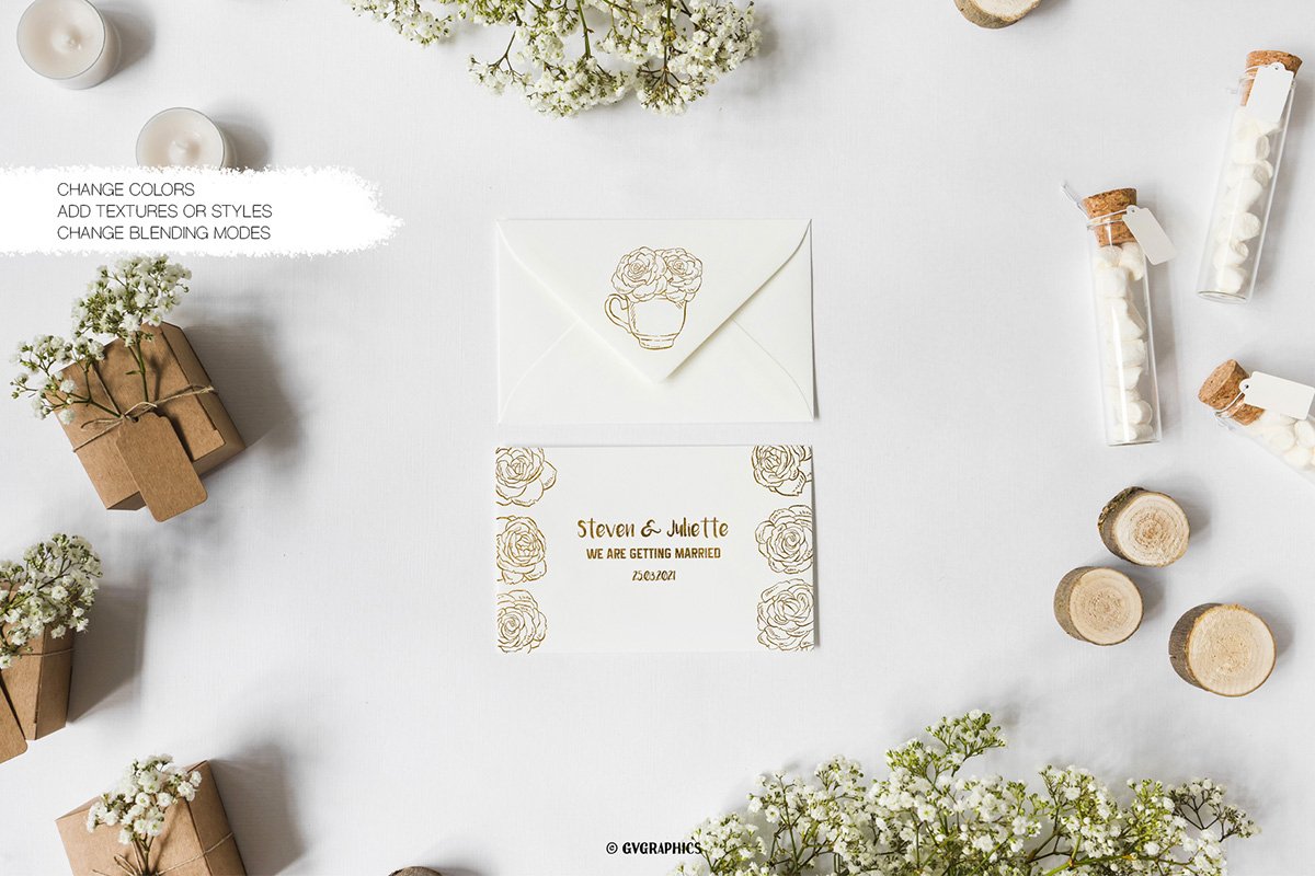 Elegant and delicate card with golden illustration and text.