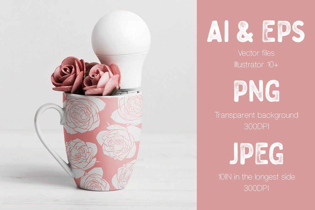 Delicate pink mug with white roses.