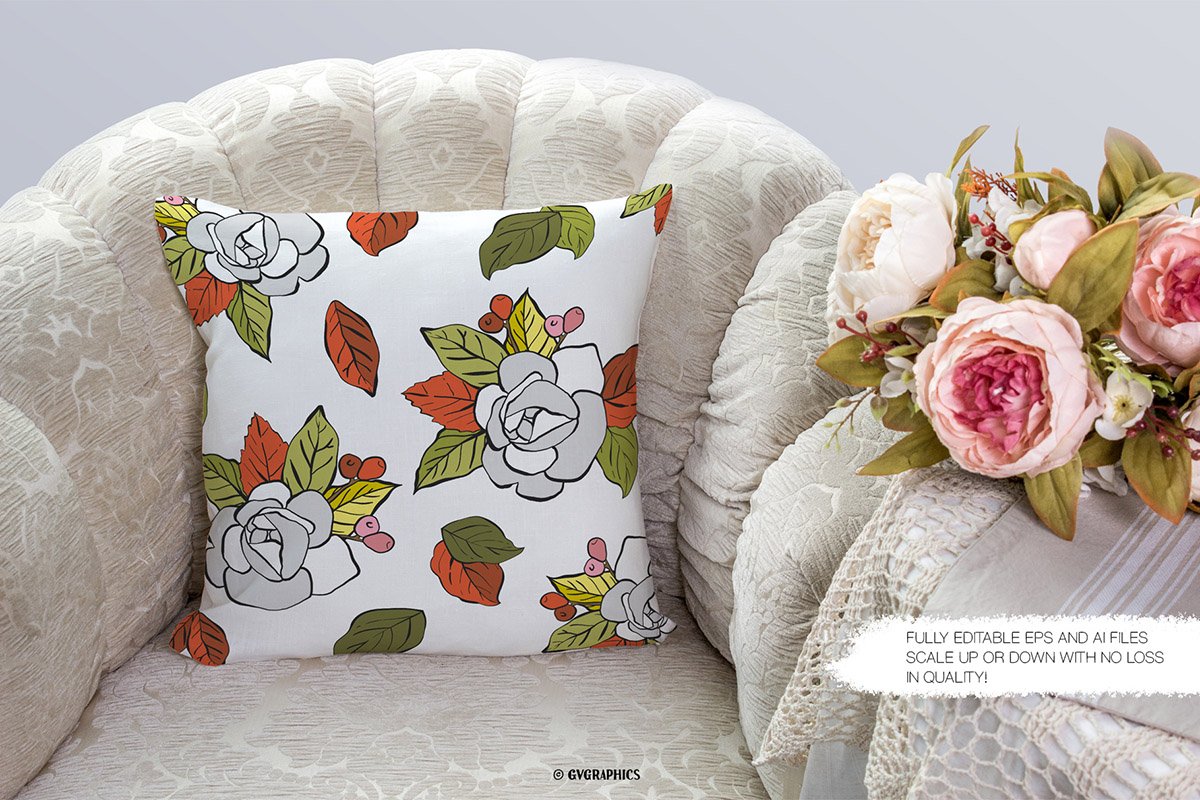 Decorative pillow with roses like in a grandma house.