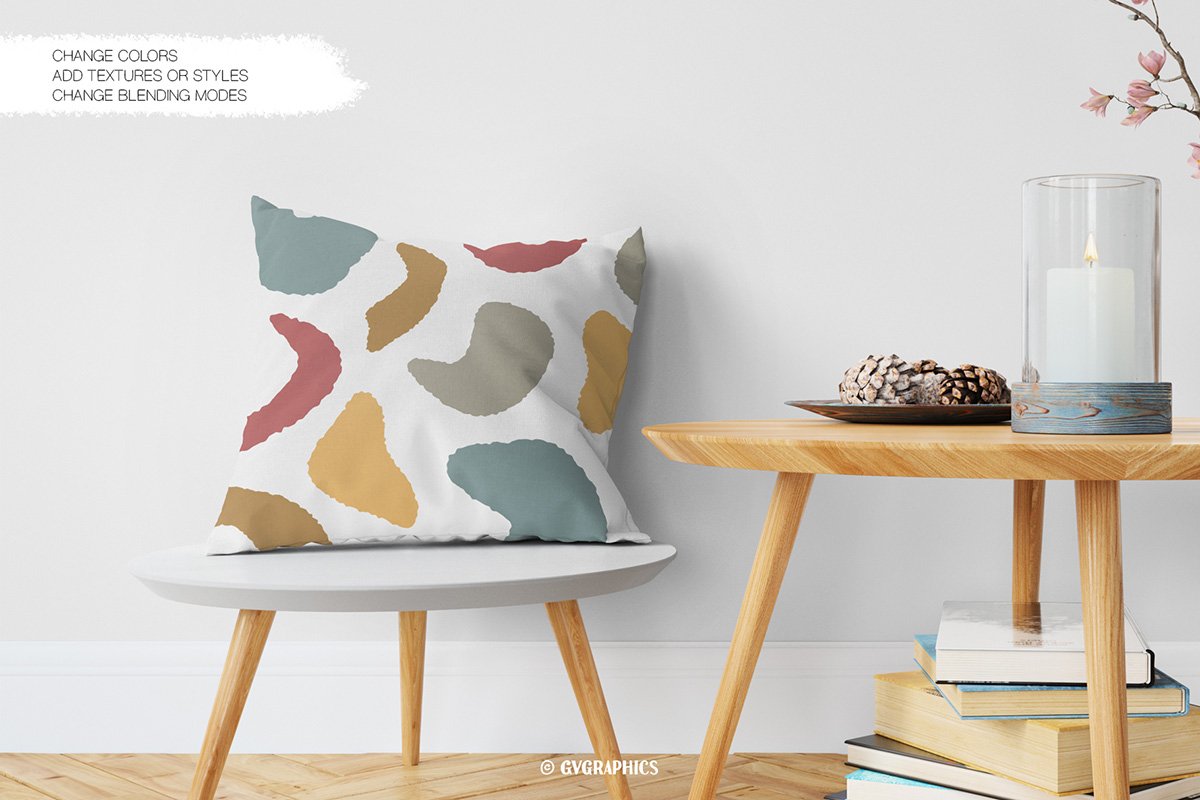 Stylish decorative pillow with colorful spots.