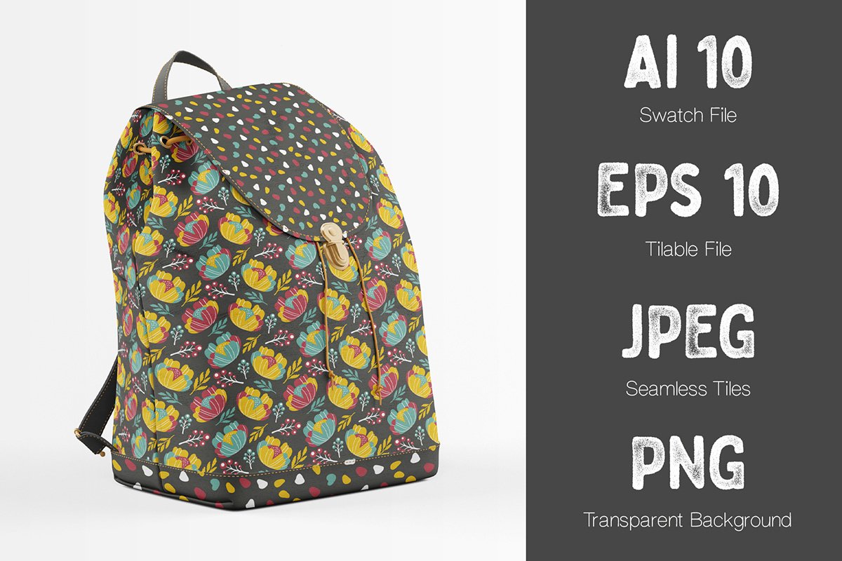 A capacious backpack with floral ethnic ornament.