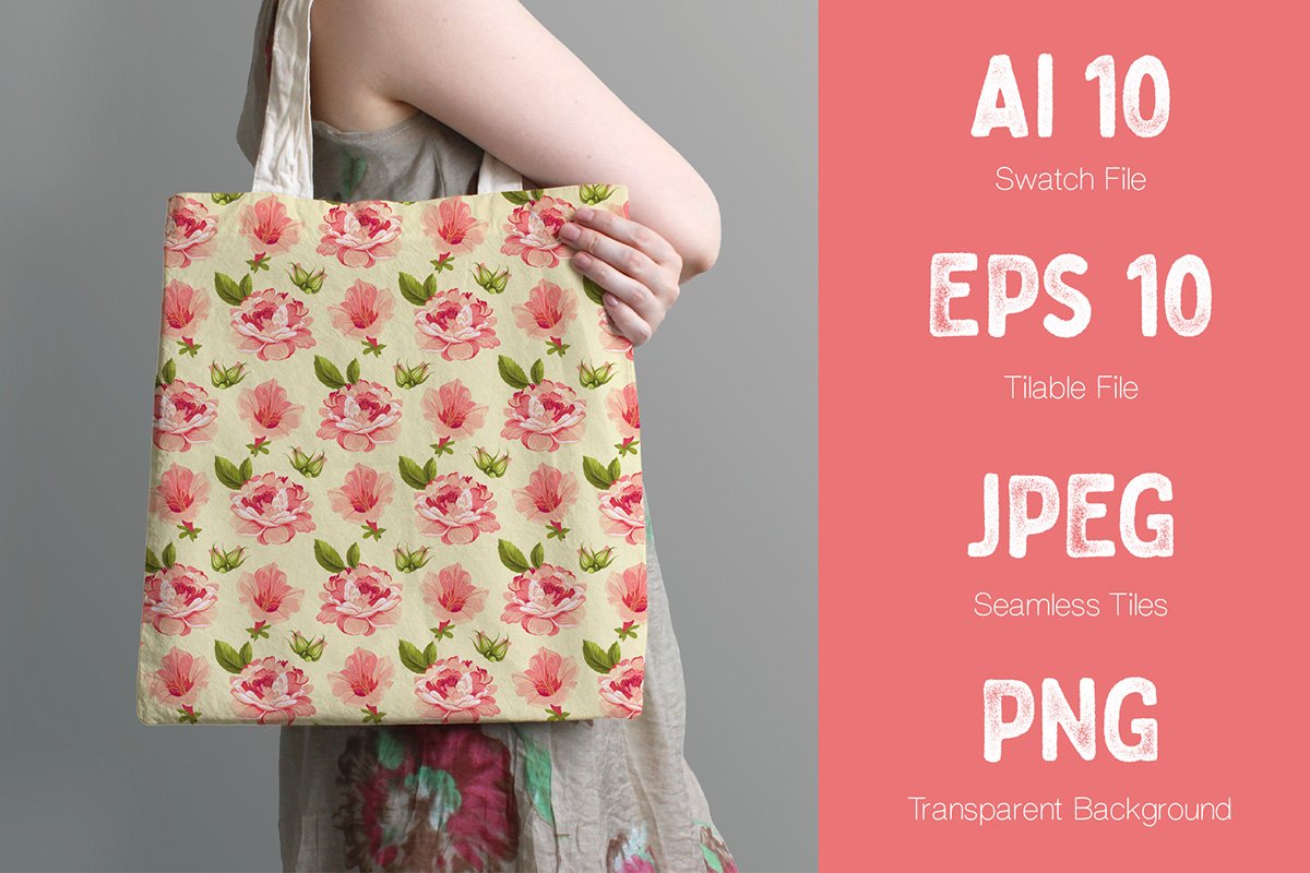 Light green eco-bag made of linen with roses.