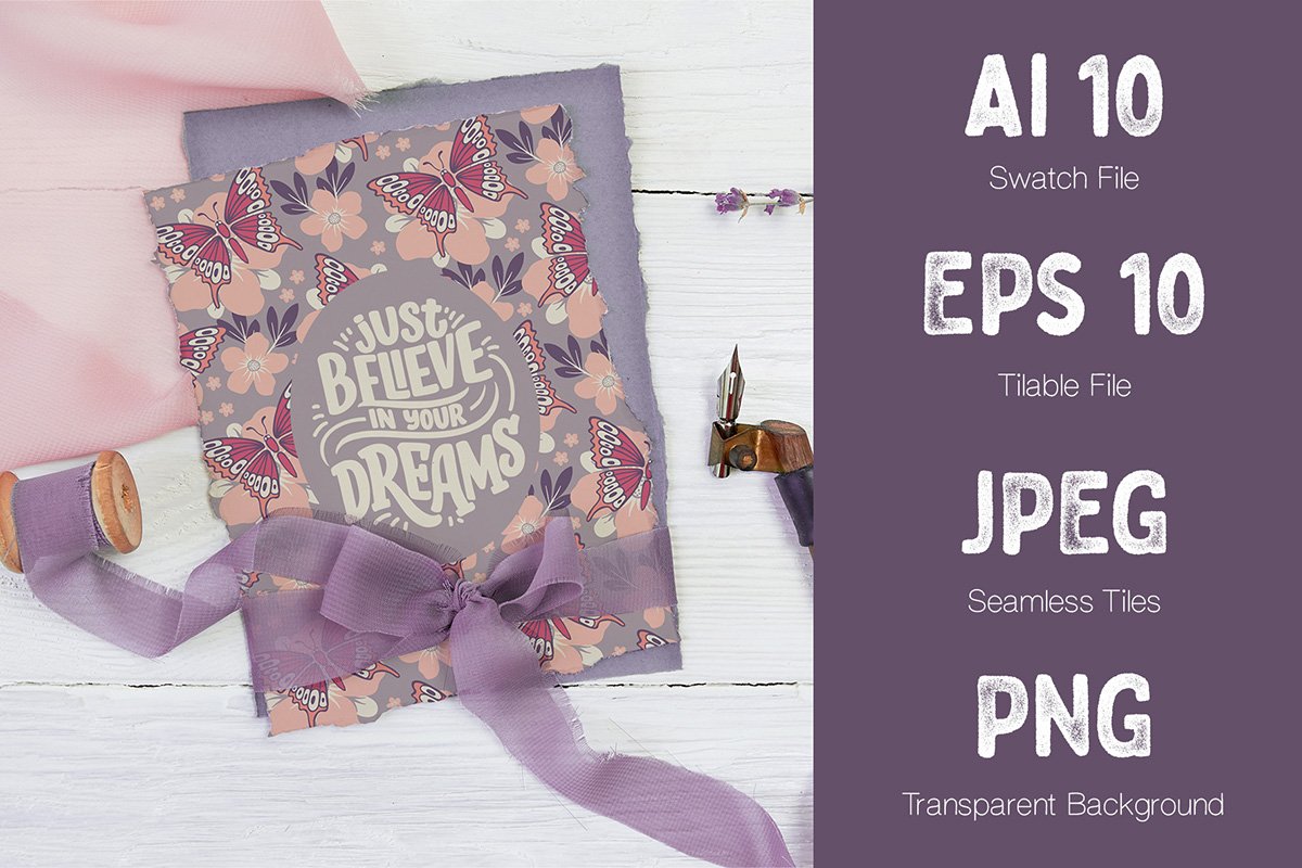 Lovely delicate card of lilac color with butterflies.