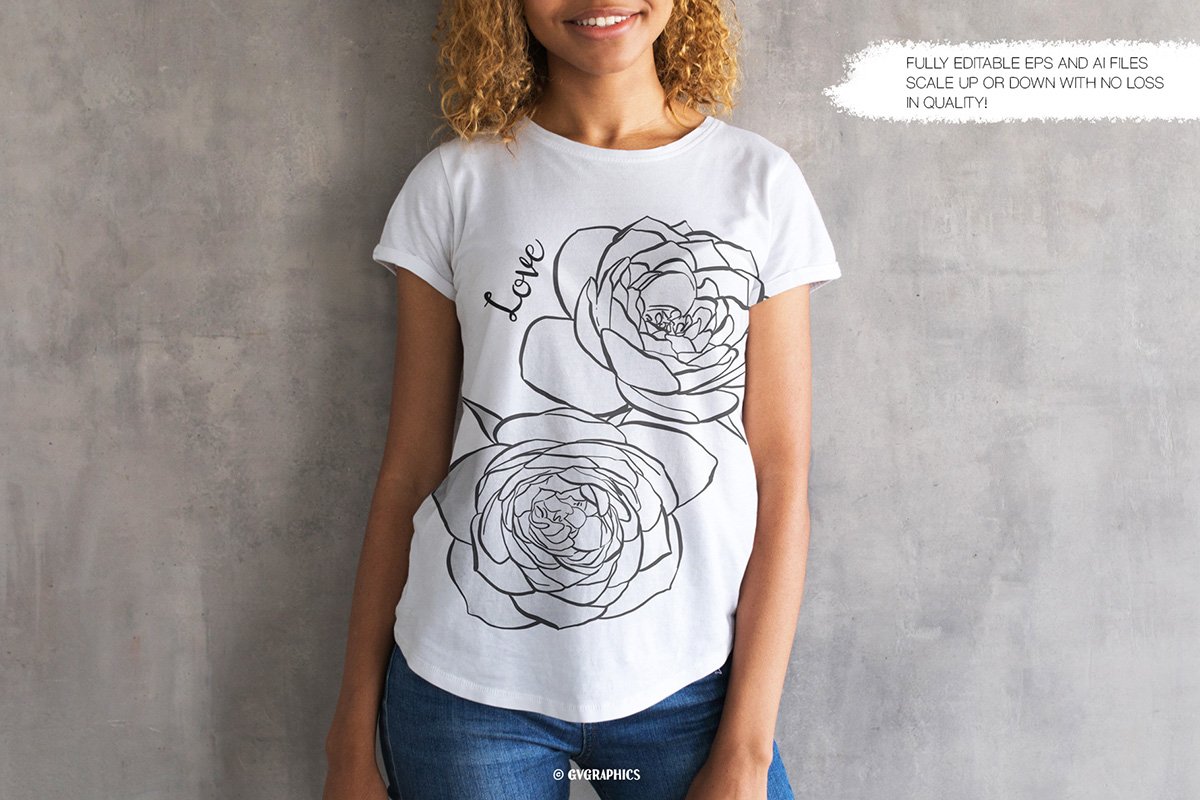 White T-shirt in a minimalist style with a big rose.