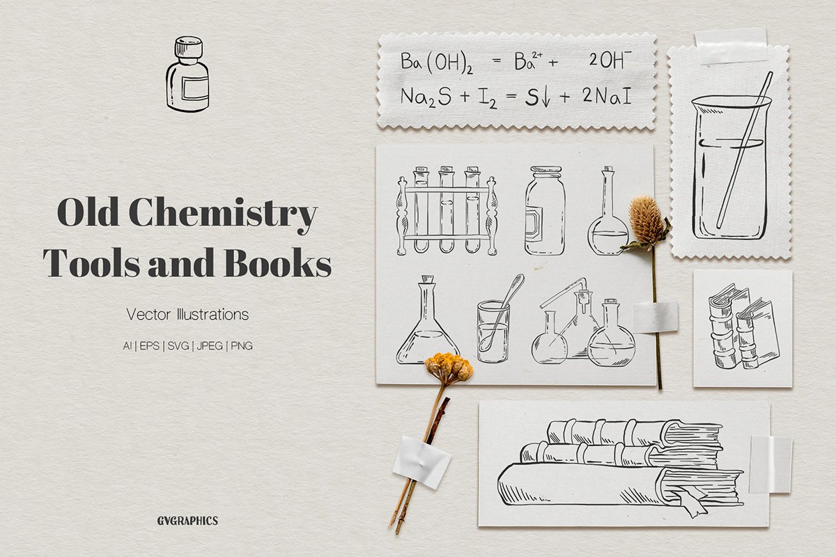 Aesthetic composition on the theme of chemistry and alchemy.