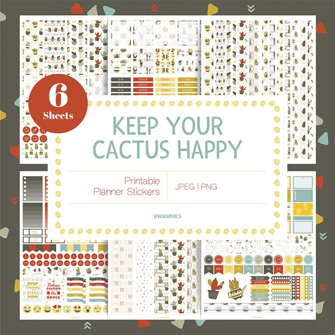 Keep Your Cactus Happy Planner Stickers main cover.