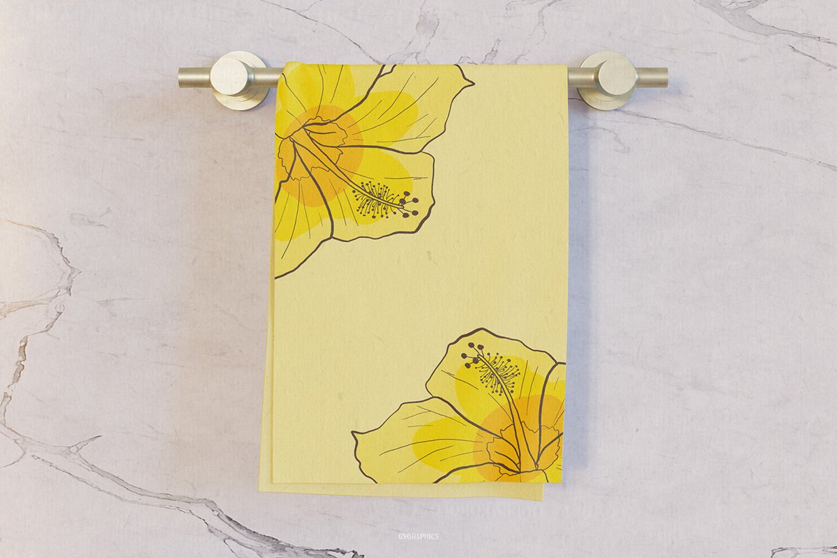 Watercolor illustration of yellow color with lilies.