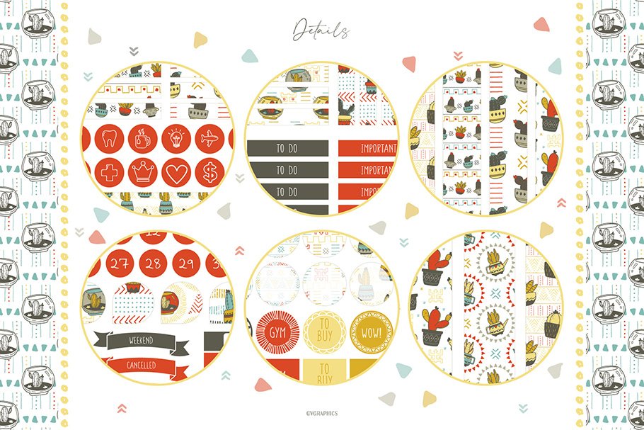 All illustrations elements in circles.