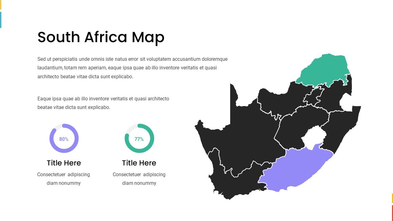 South Africa map with vivid circle infographic.