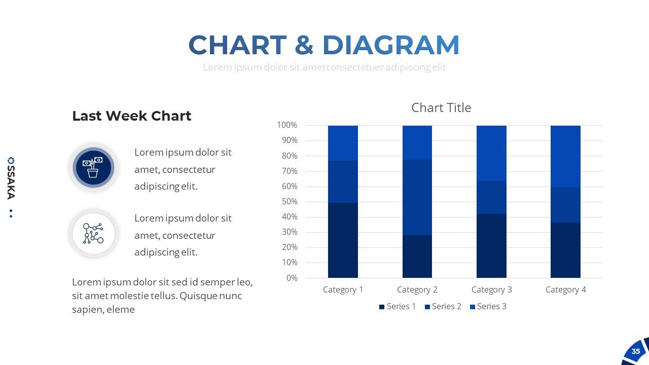 Chart and diagram in blue gradient.