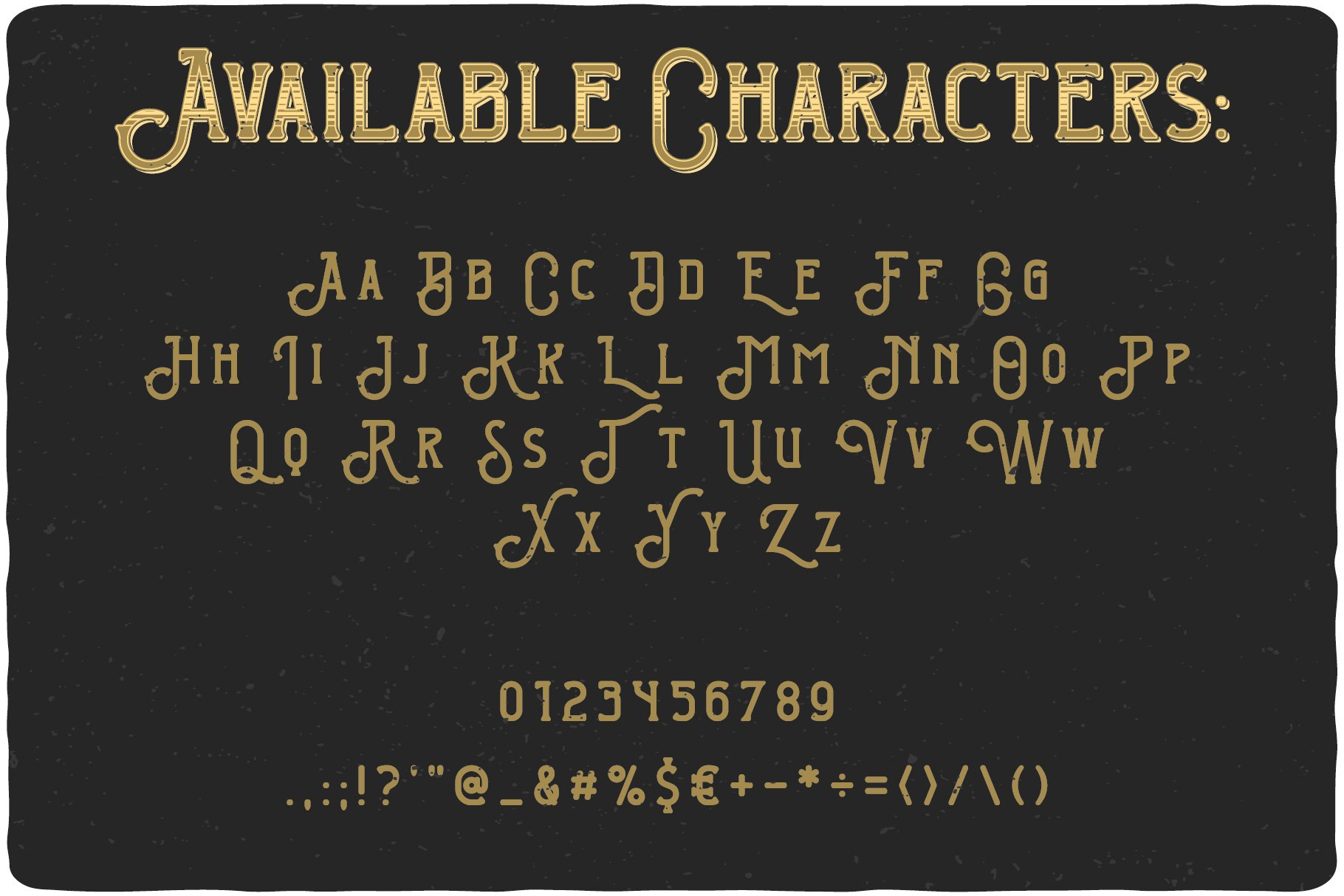 Available characters of Pirate Bay Typeface.
