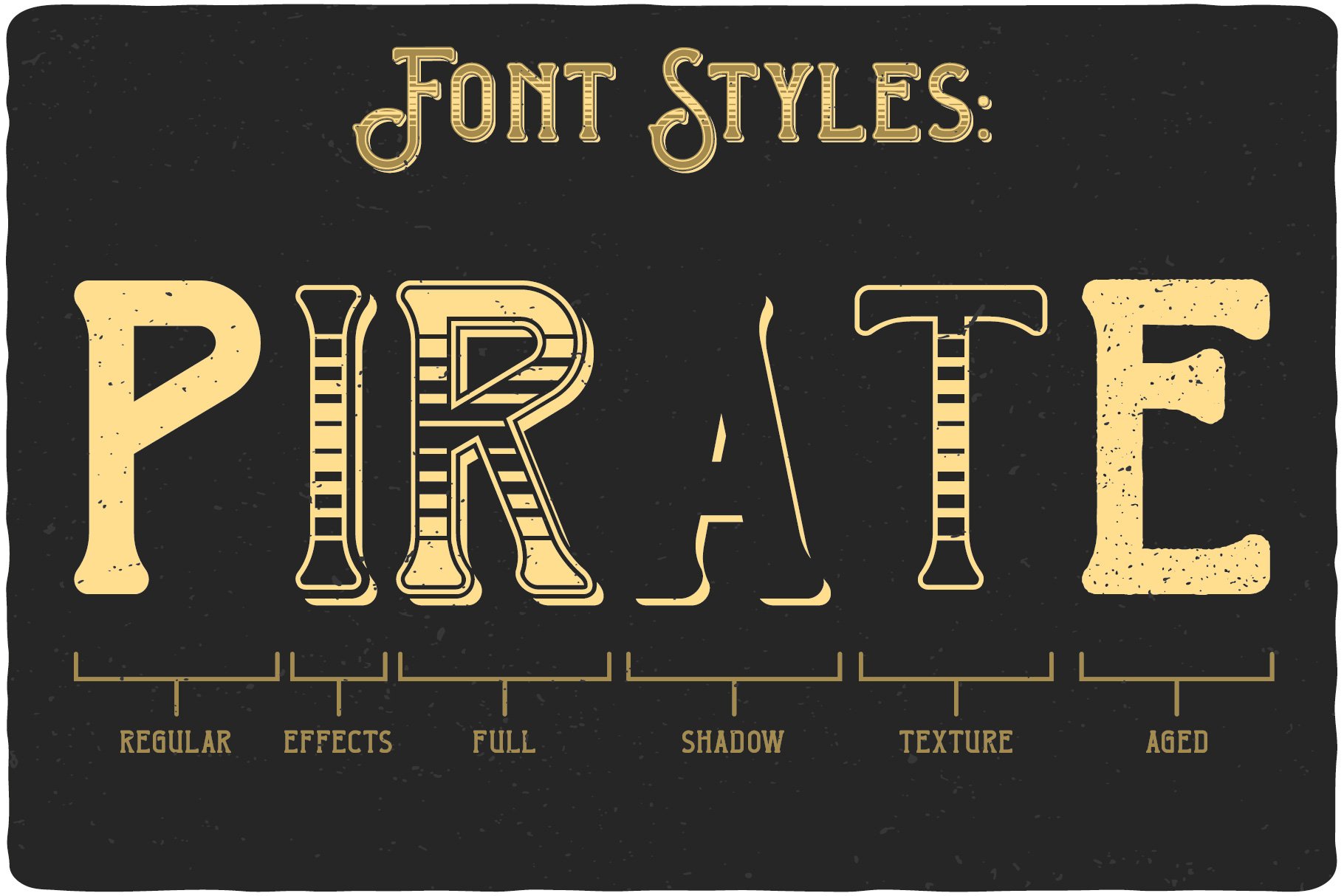 Available styles of Pirate Bay Typeface.