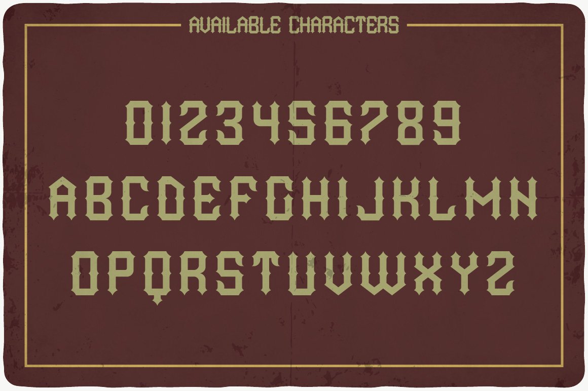 Available characters of Wild Land Typeface.