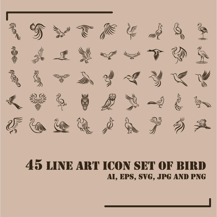 Line Art Icon Set of Bird Example.