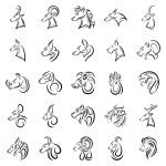Hand Drawn Line Art Icon Set of Wildlife Animal Side View Heads Example.
