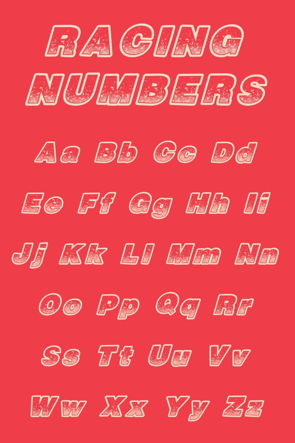 A calling font in 3D format on a red background.