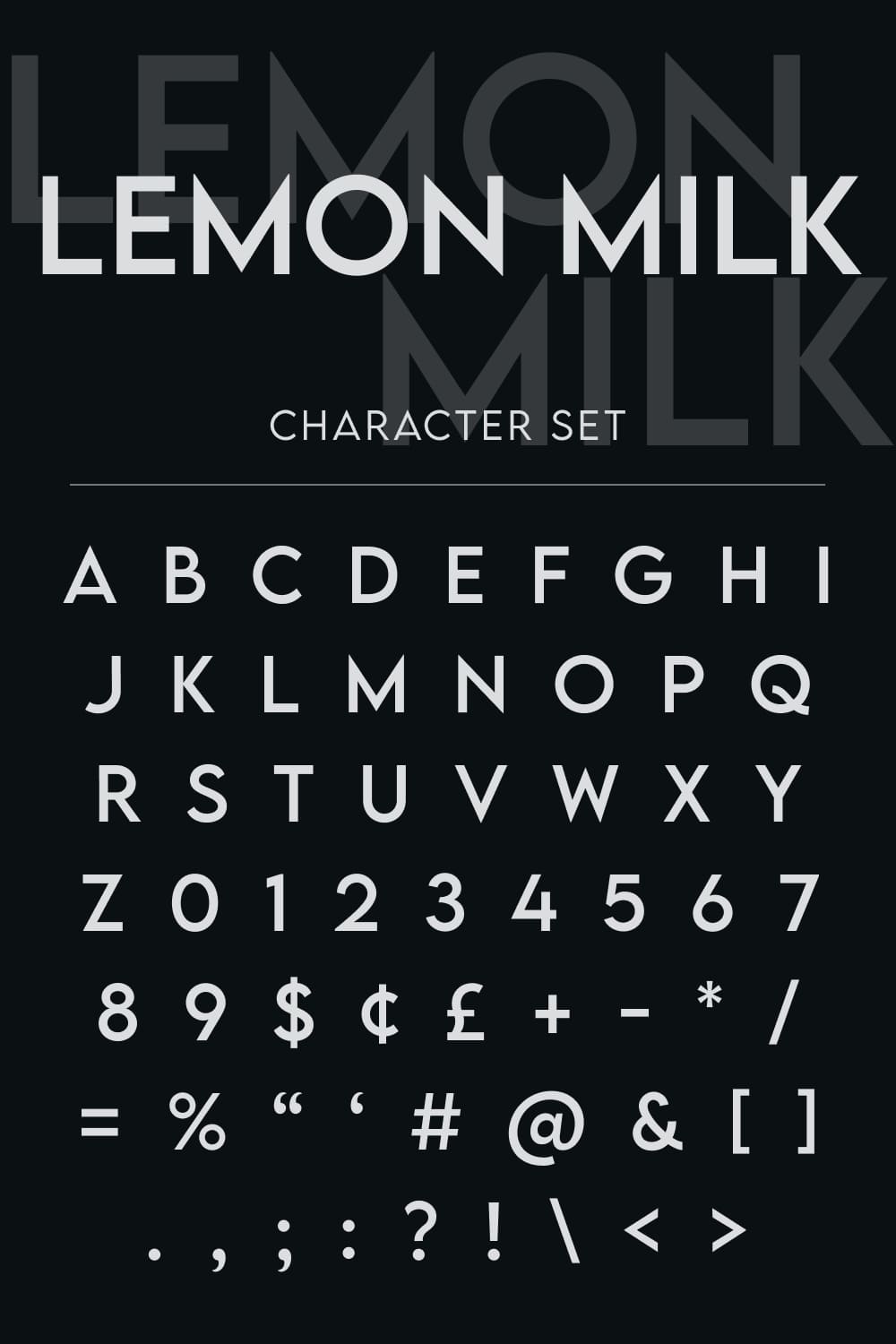 Character set of lemon milk font.