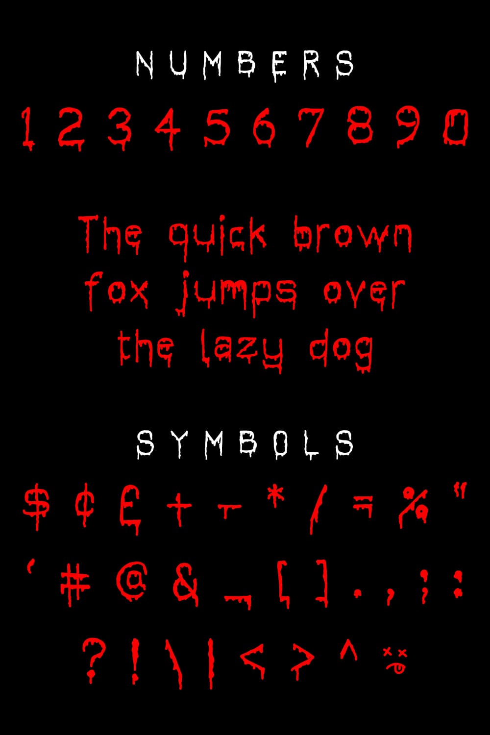 Numbers and symbols of dripping font.