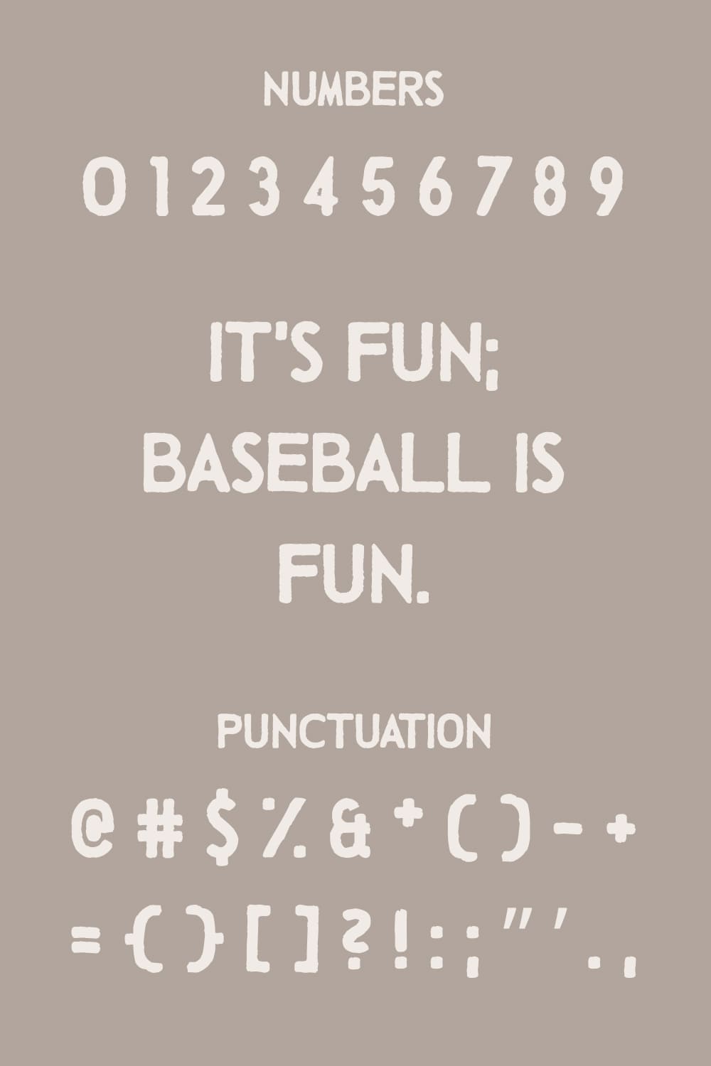 Details and numbers of talking baseball font.