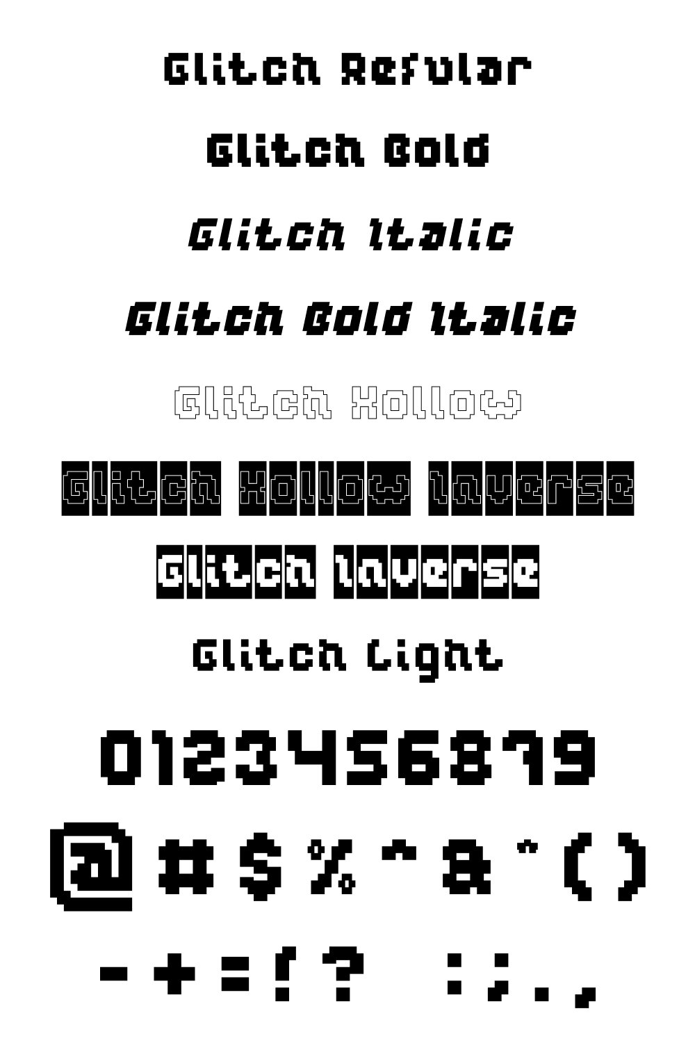 Details and numbers of glitch font.
