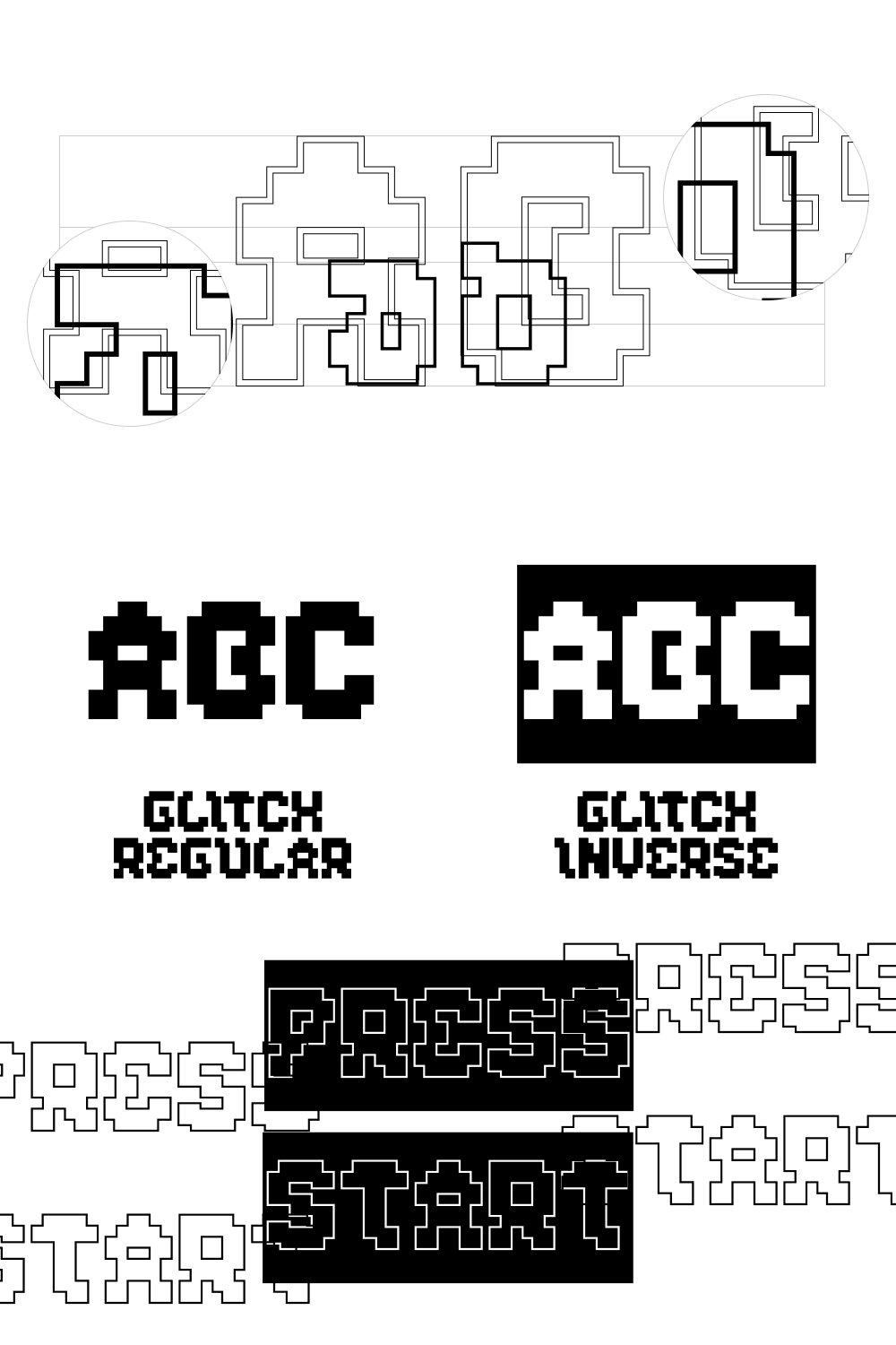 Two styles of glitch font.