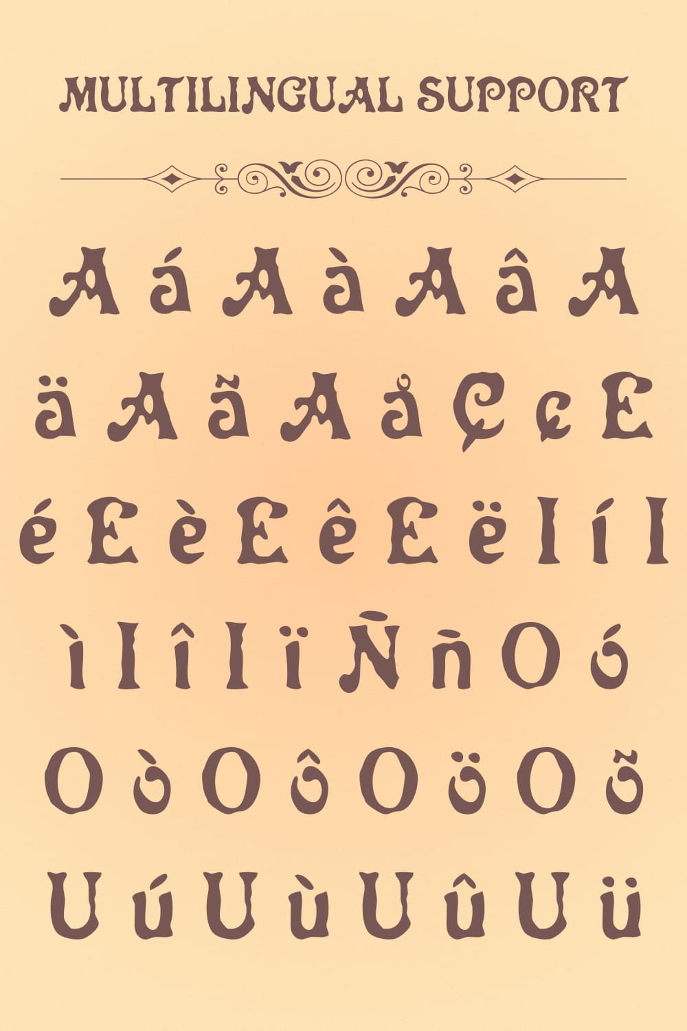 Multilingual font in king style.