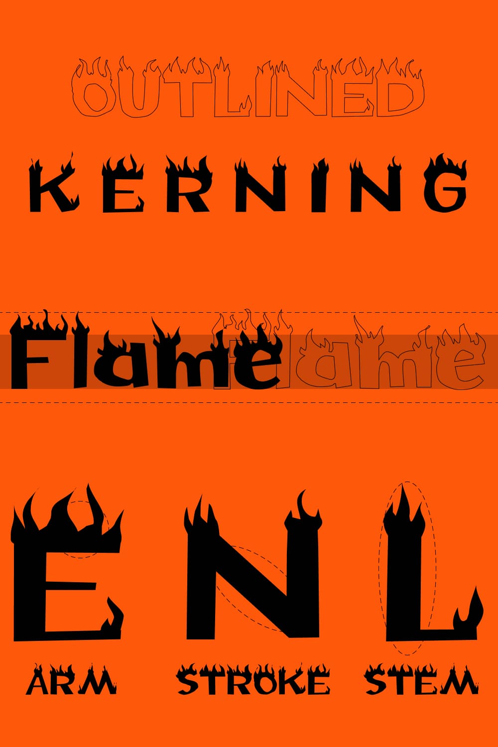All styles of flame font.