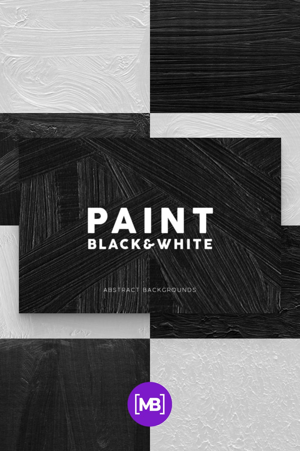 A collection of hand-made black and white paint textures.