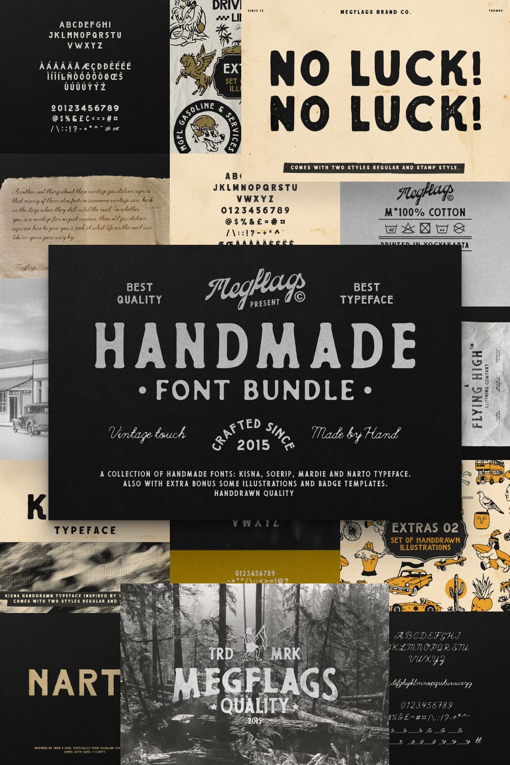 Vintage and craft typeface with slight scuffs.