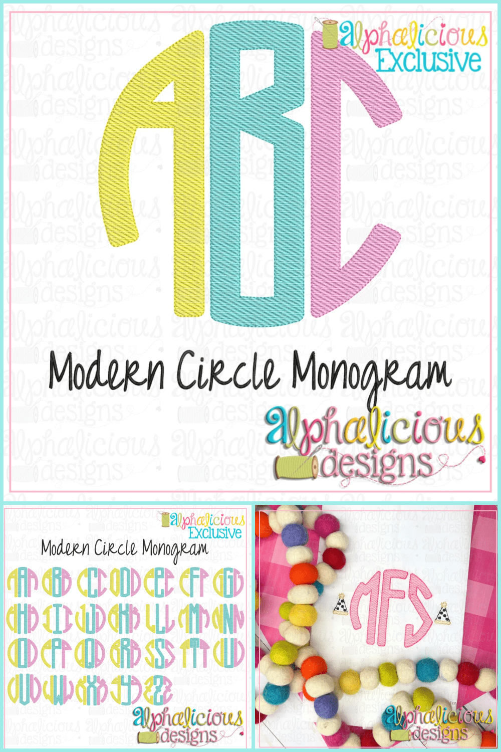 3 Modern Stacked MONOGRAM Font Embroidery Design Clean 