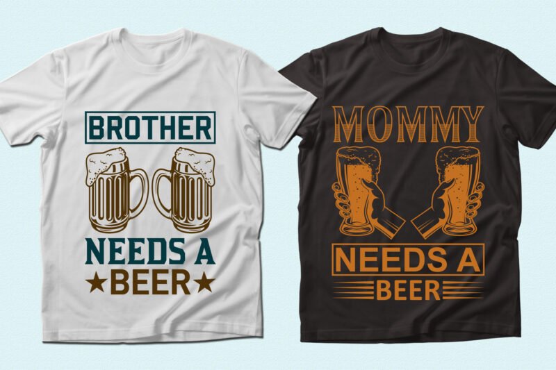 Dark T-shirts with mugs full of beer.