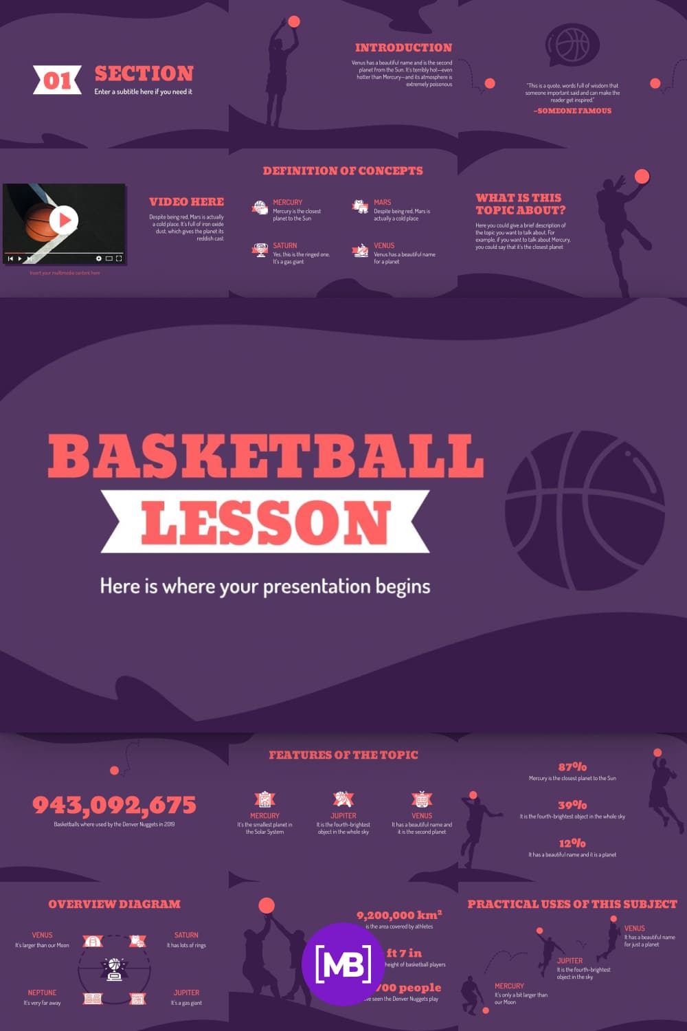 Help your students learn about basketball with this new template, whose layouts are simple to make it very easy for you to show the content.