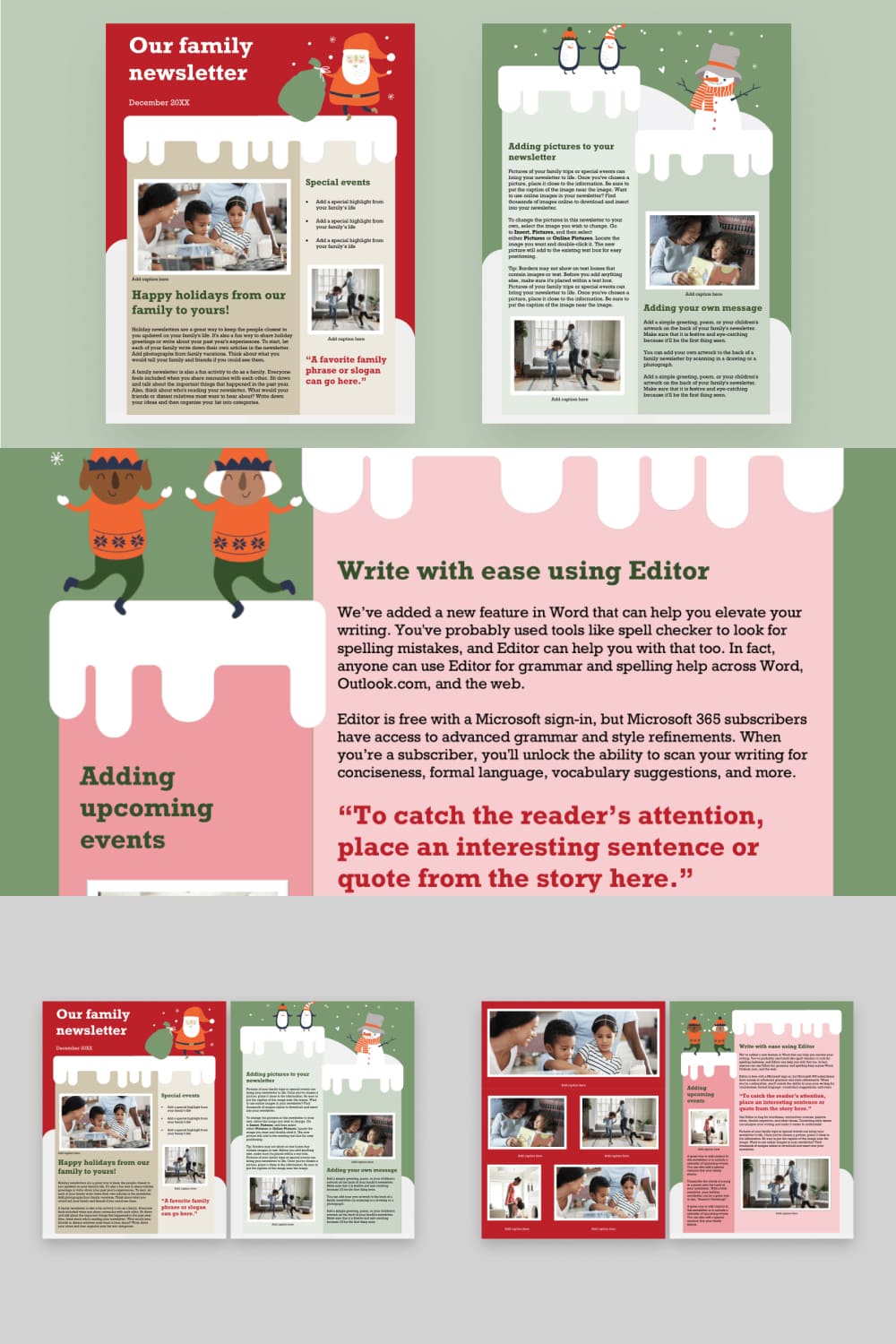Update friends and family on your family’s latest news and events and create a newsletter with an engaging and fully designed Christmas newsletter template.